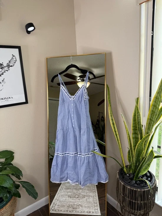 Frankie’s Bikinis Indiana Blue Gingham Button-Front Sundress with Lace Trim - Picture 3 of 5